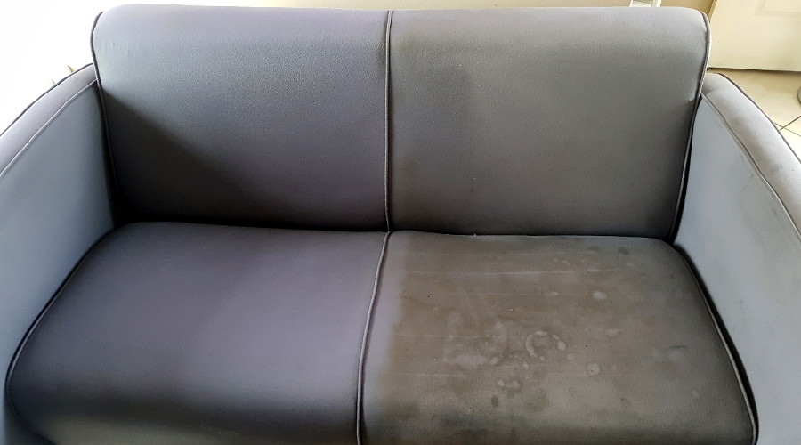 2 seater grey couch before and after cleaing